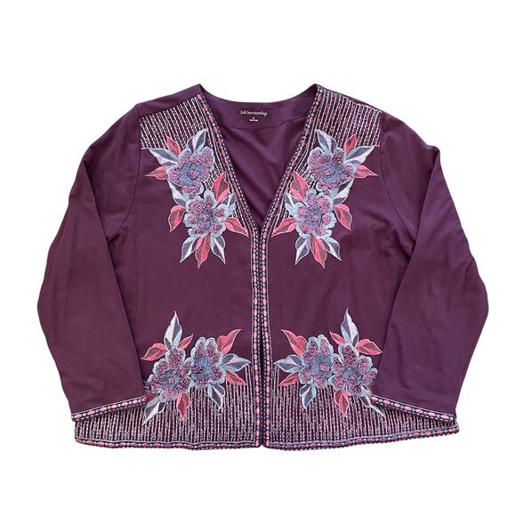 Soft Surroundings Playa Embroidered Jacket 2X Floral Beaded Open Cardigan - Picture 13 of 15